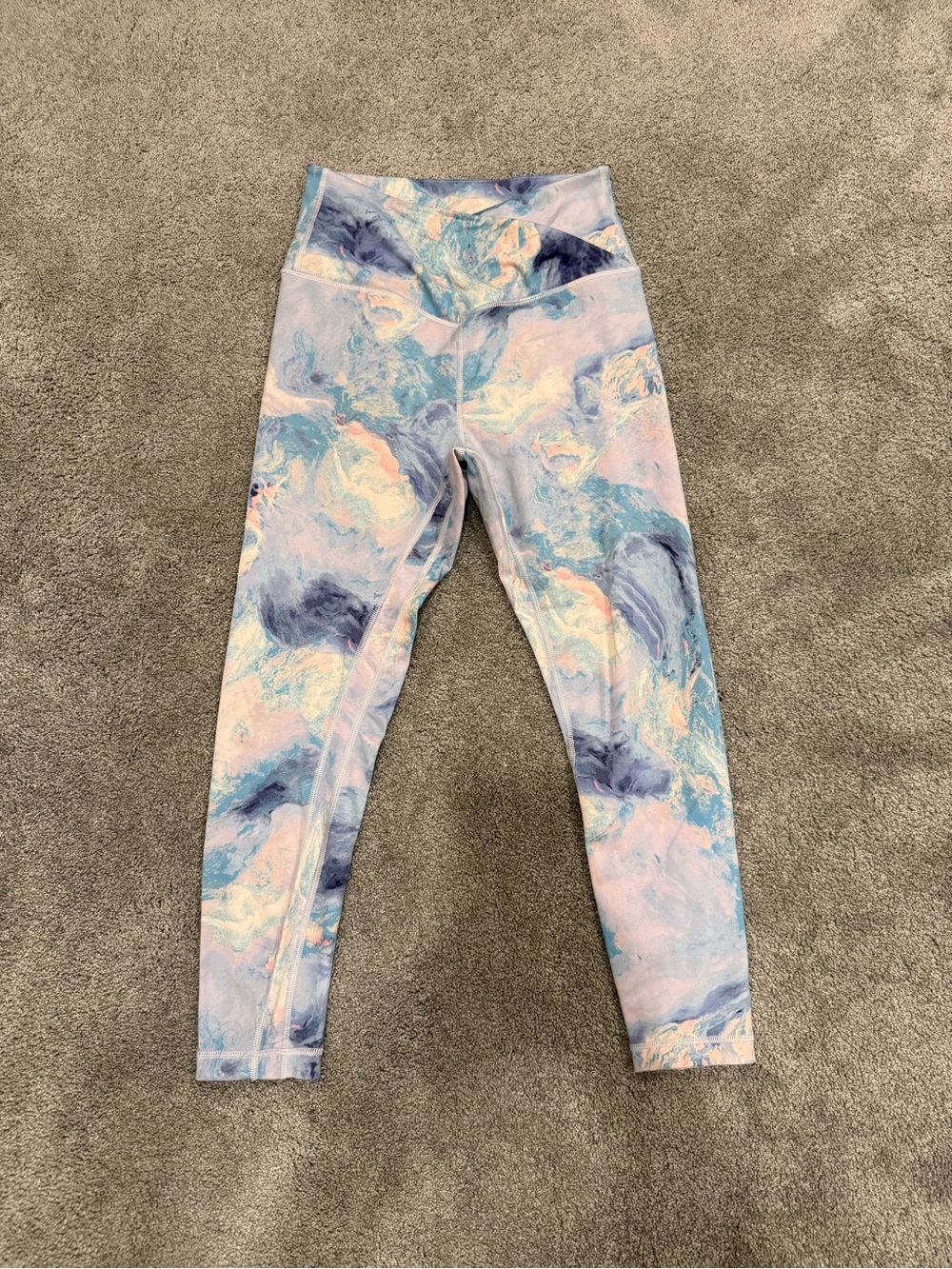Women’s Marble Print High-Waist Leggings - Pastel Blue & Pink
